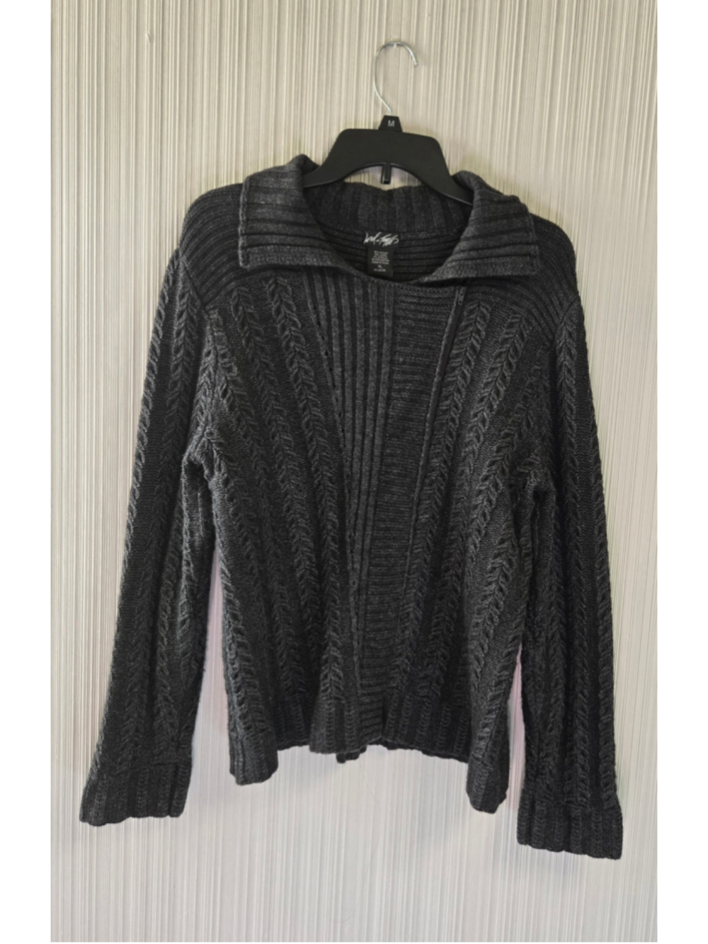 Women's Lord & Taylor Grey Cable Knit Cardigan Zip up Sweater Size XL